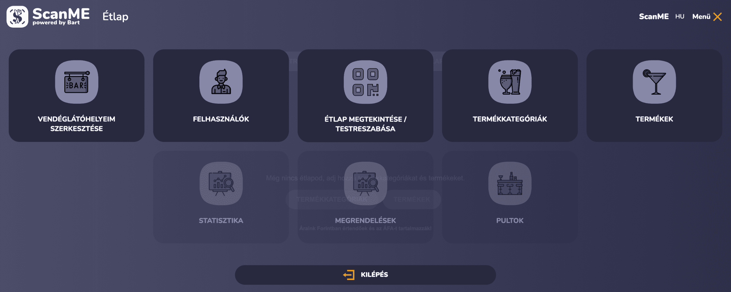 ScanME QR étlap — 1. képernyő